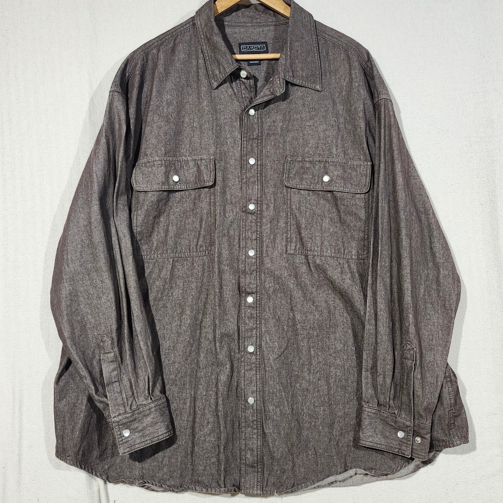 Dakota Mens Brown Cotton Long Sleeve Button Down Work Shirt 3XL  Pearl Snap
